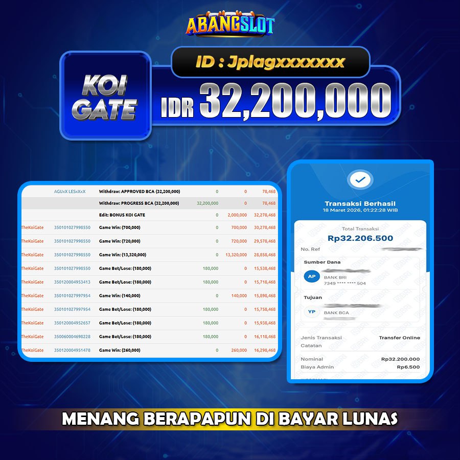 ABANGSLOT - JACKPOT SEBESAR RP.32,000,000,- DI GAME KOI GATE
