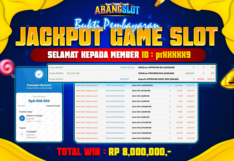 ABANGSLOT - JACKPOT SEBSAR RP.8,000,000,- DI GAME MAHJONG WAYS 